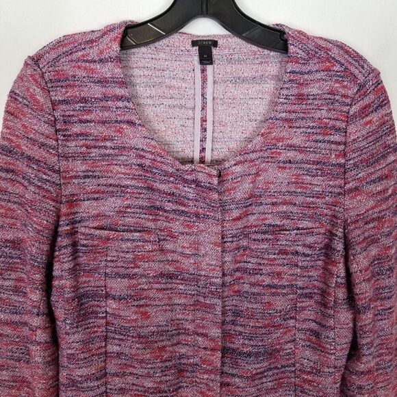 J. Crew Women  Micro Tweed Zip Up Front Jacket Sz M Pink Carrier Preppy Office - Picture 2 of 7